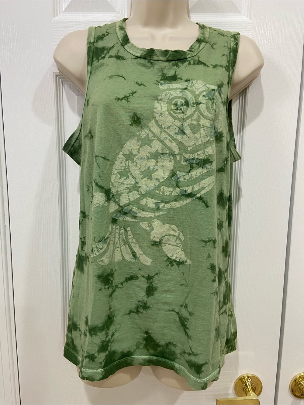 Lucky Brand Olive Green Tie-Dye Owl Tank